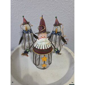 Caged Glass & Metal Santa & Penguin Ornaments